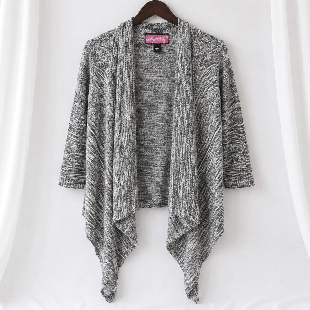 Say What Womens Small Gray Space Dye Sharkbite Cardigan Draped Open Front